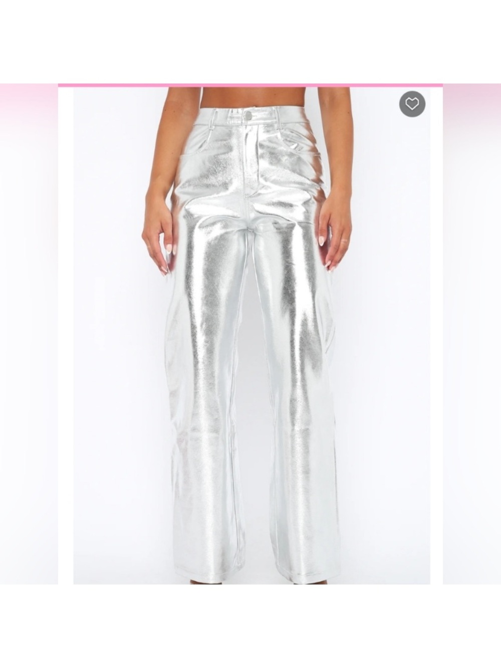 White Fox Push The Button Silver Metallic PU Pants Size Medium